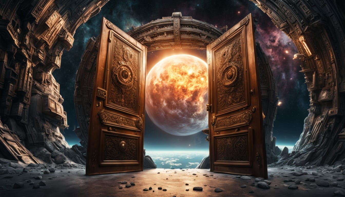Epic Door Floating Through Deep Space