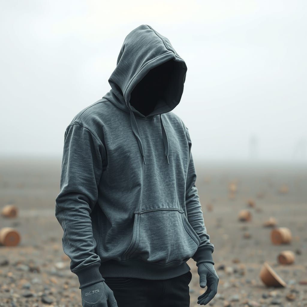 Dystopian Figure in Desolate Landscape, Digital Art