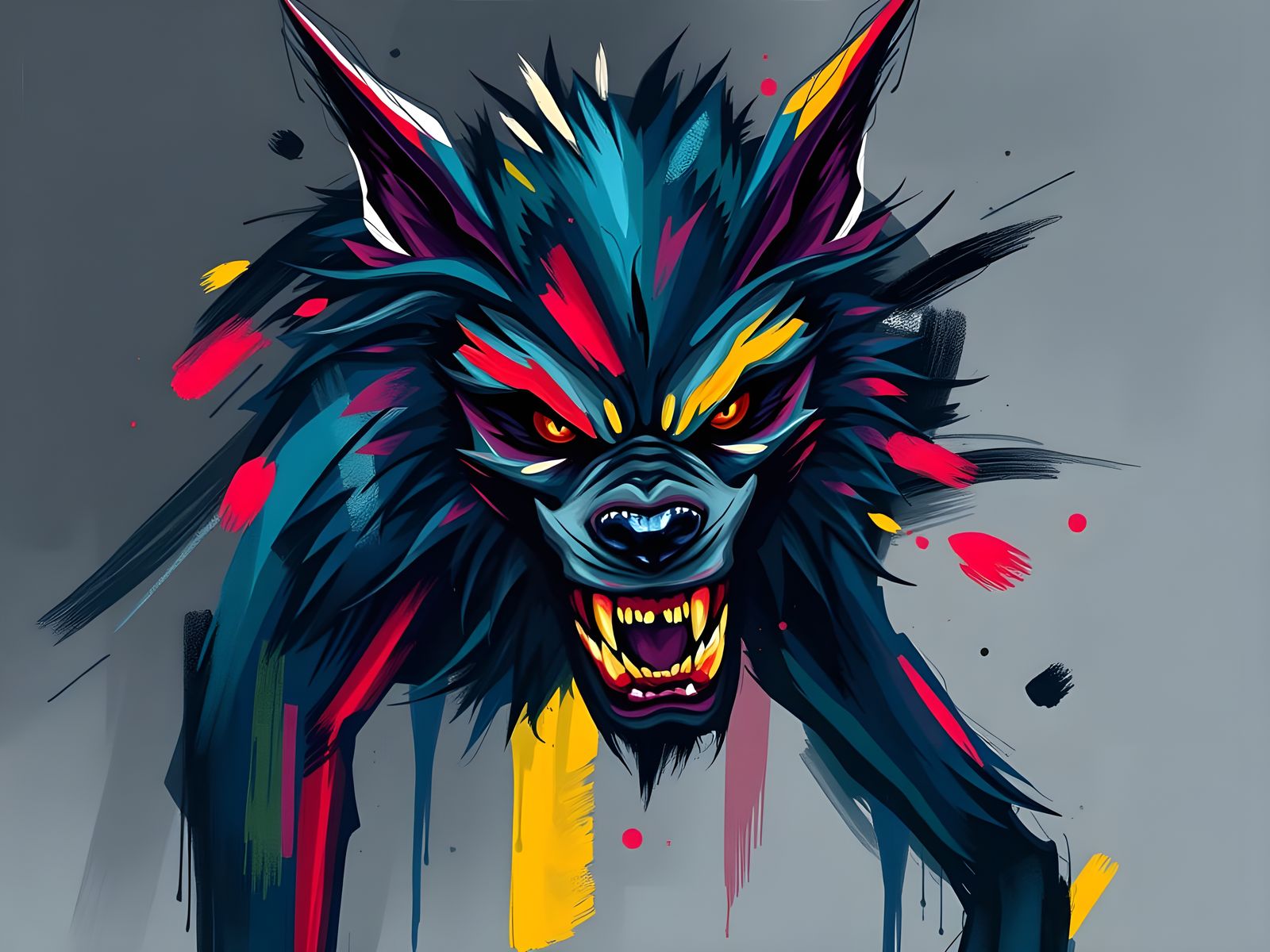 Abstract Werewolf Monster in Brush Stroke Painting Style