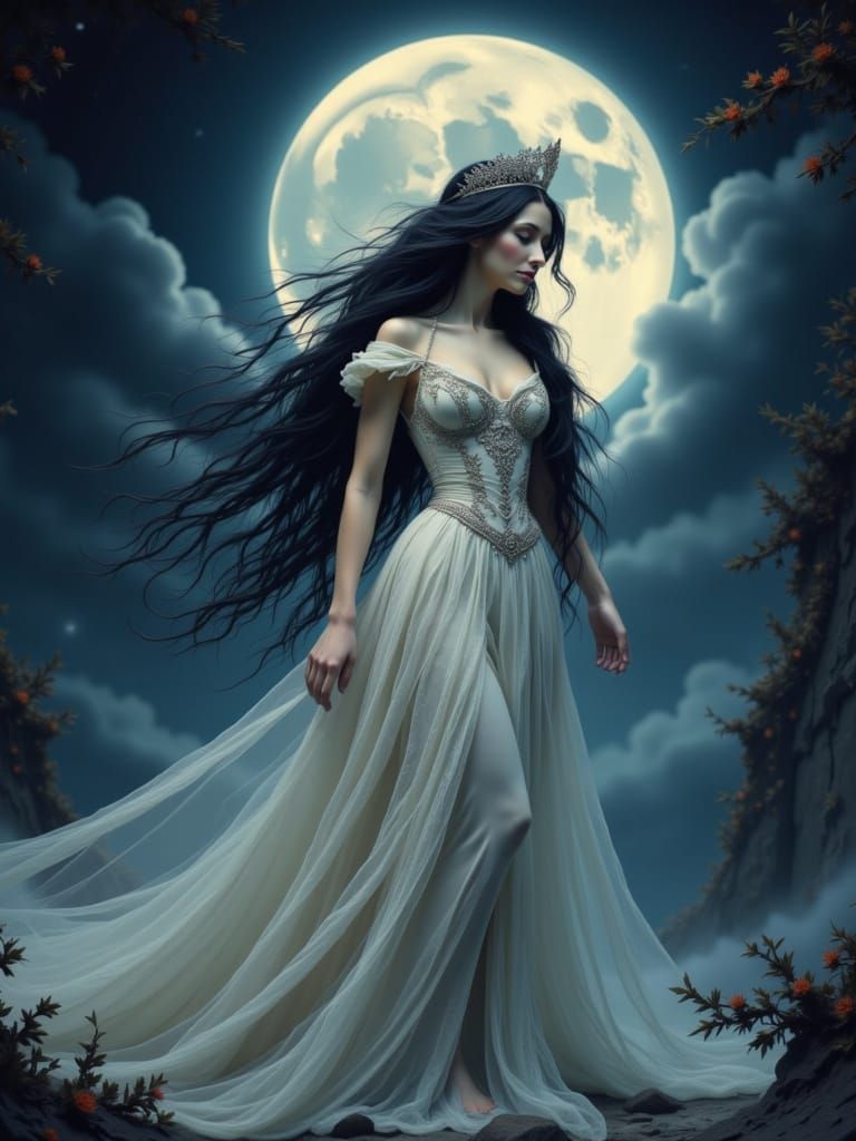 Moon Princess in Fantasy Gown with Silver Tiara