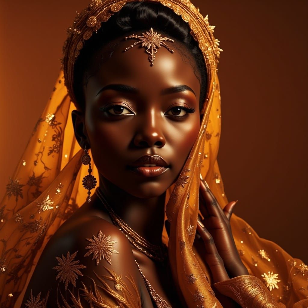 Radiant Golden Portrait of Regal Woman