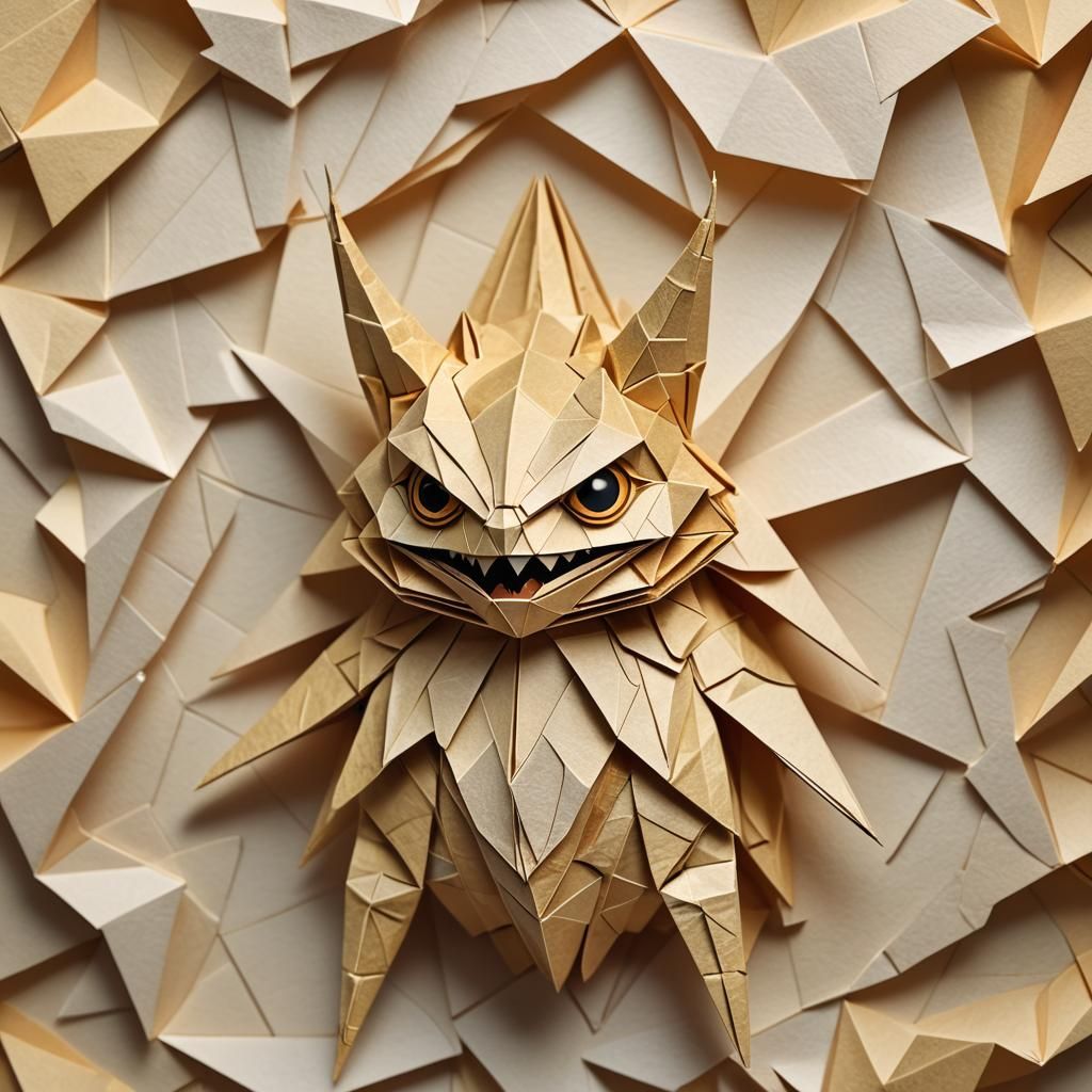 Cute Origami Monster Papercraft Art in Macro