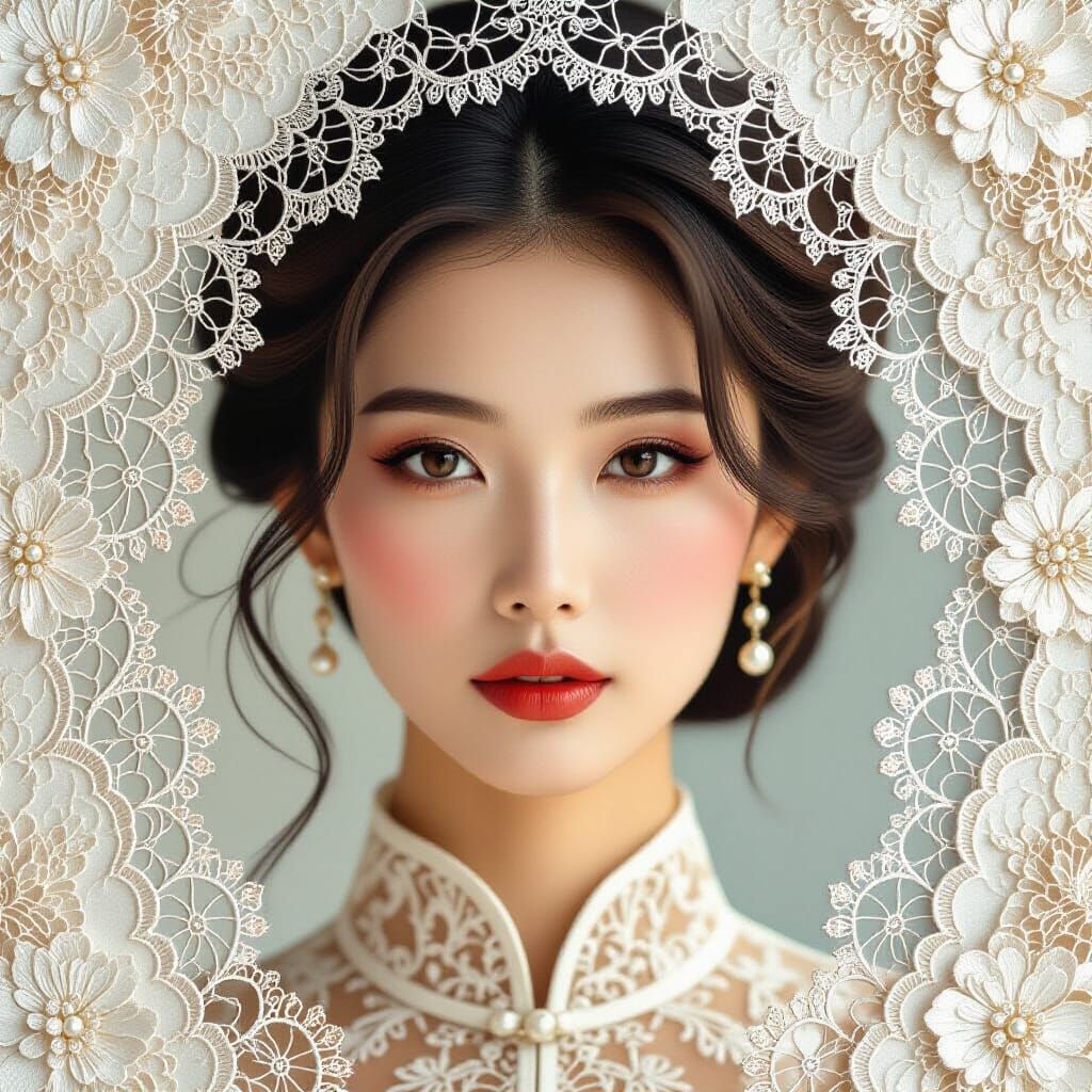 Lace Collage of Asian Woman's Mysterious Face
