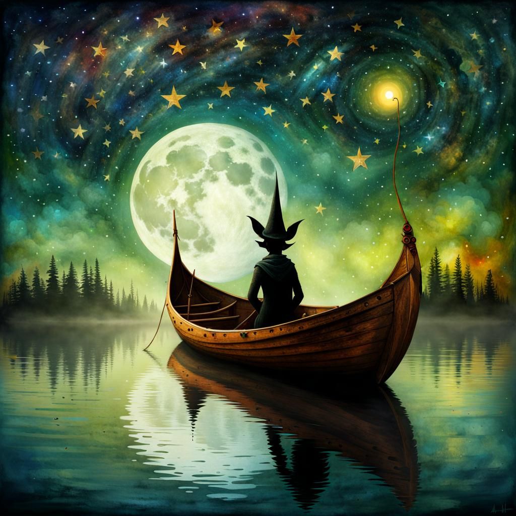 Demonic Elf on Harbour in Surrealist Style