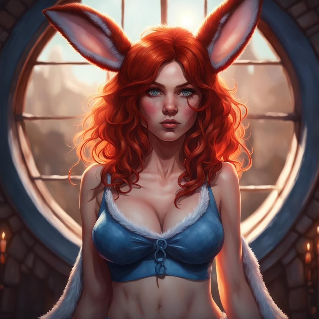 Red-Haired Witch Girl Gazing into Portal, Fantasy Art