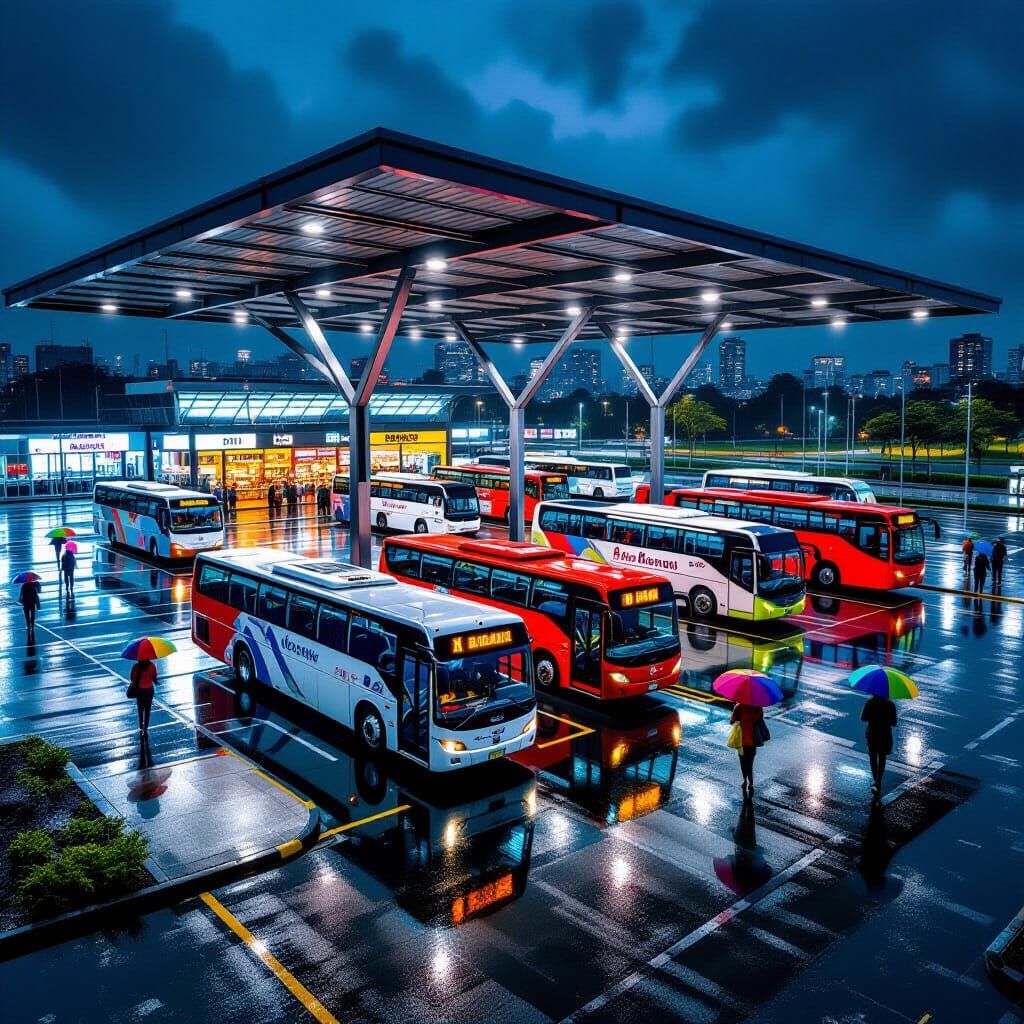 Rainy Night at Brazilian Bus Terminal