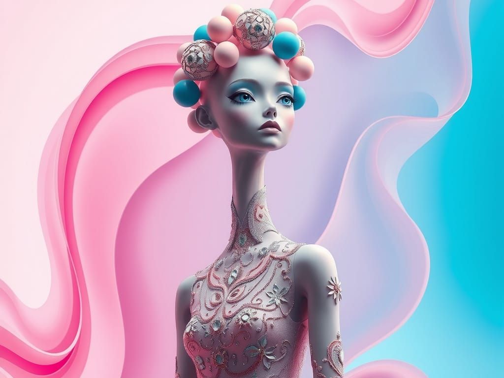 Ethereal Fashion Figure with Sculptural Headpiece