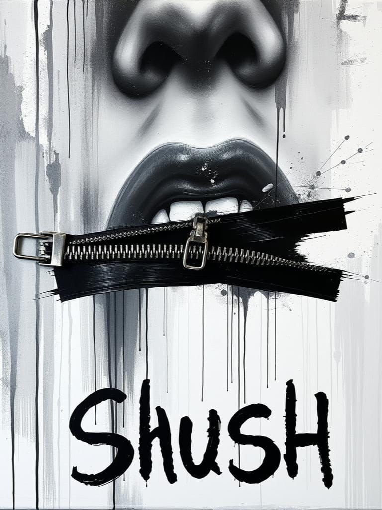 Surreal Zipper Mouth Portrait in Acrylic Art Style