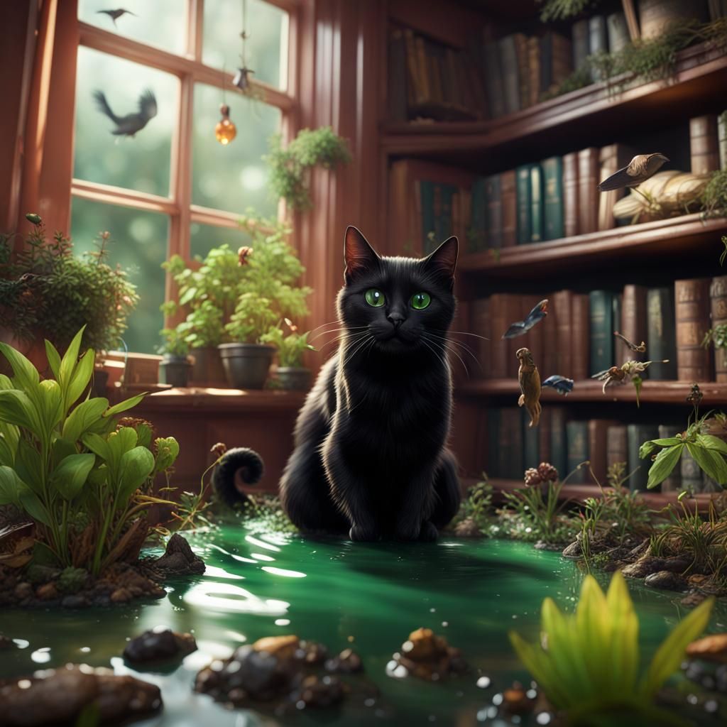 Detailed Fantasy Art: Cat in a Puddle