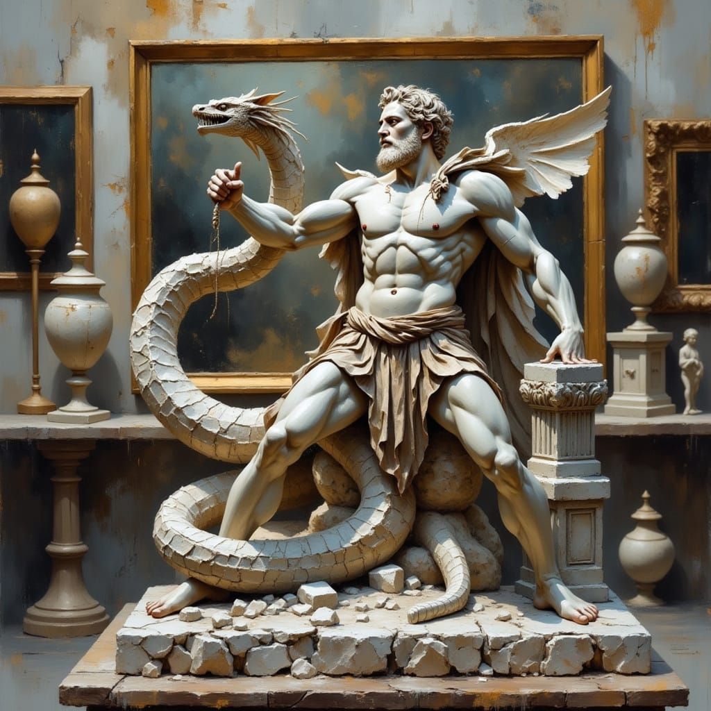 Hercules Stone Sculpture in Dutch Realism Style