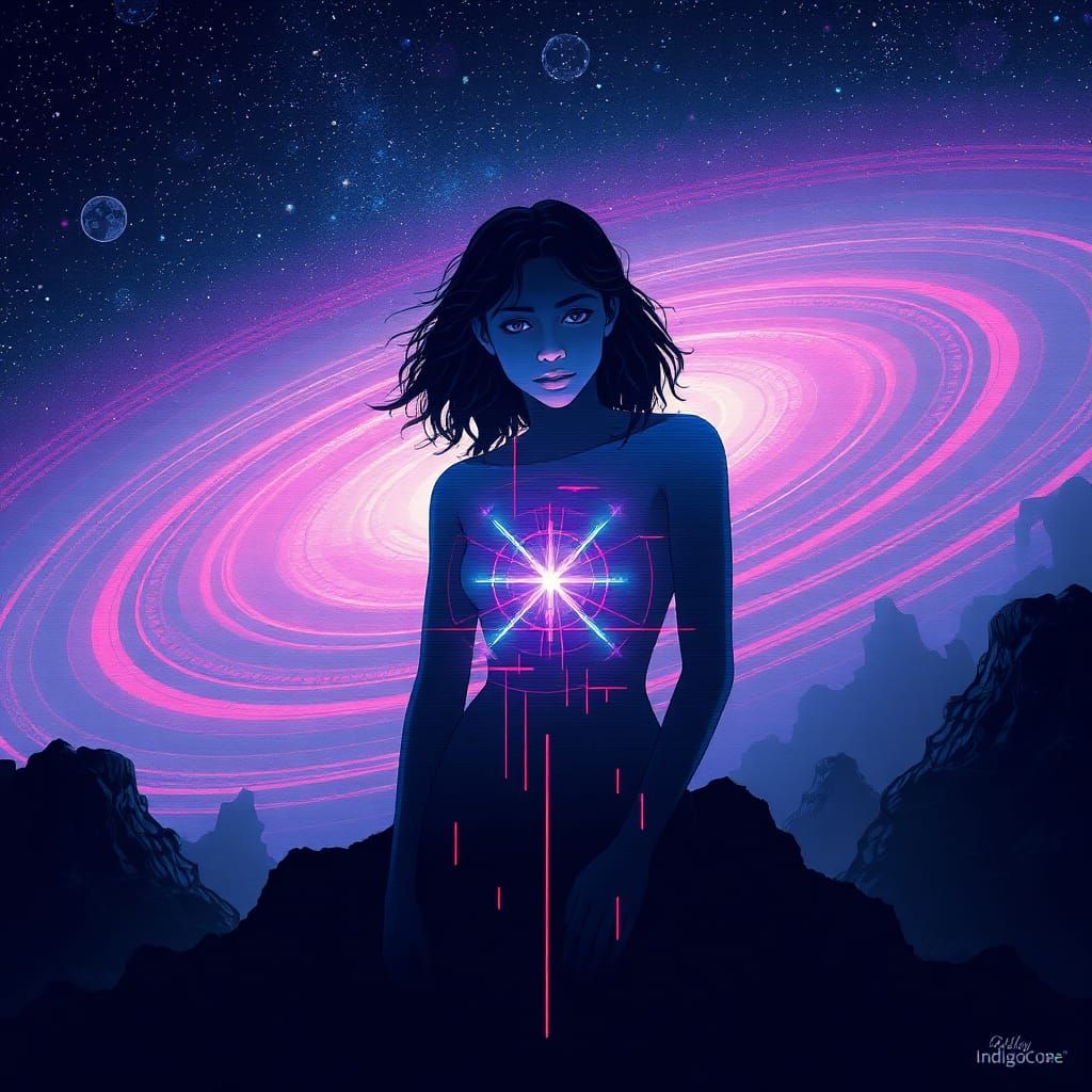 Abstract IndigoCore Constellation with Glitch Effects