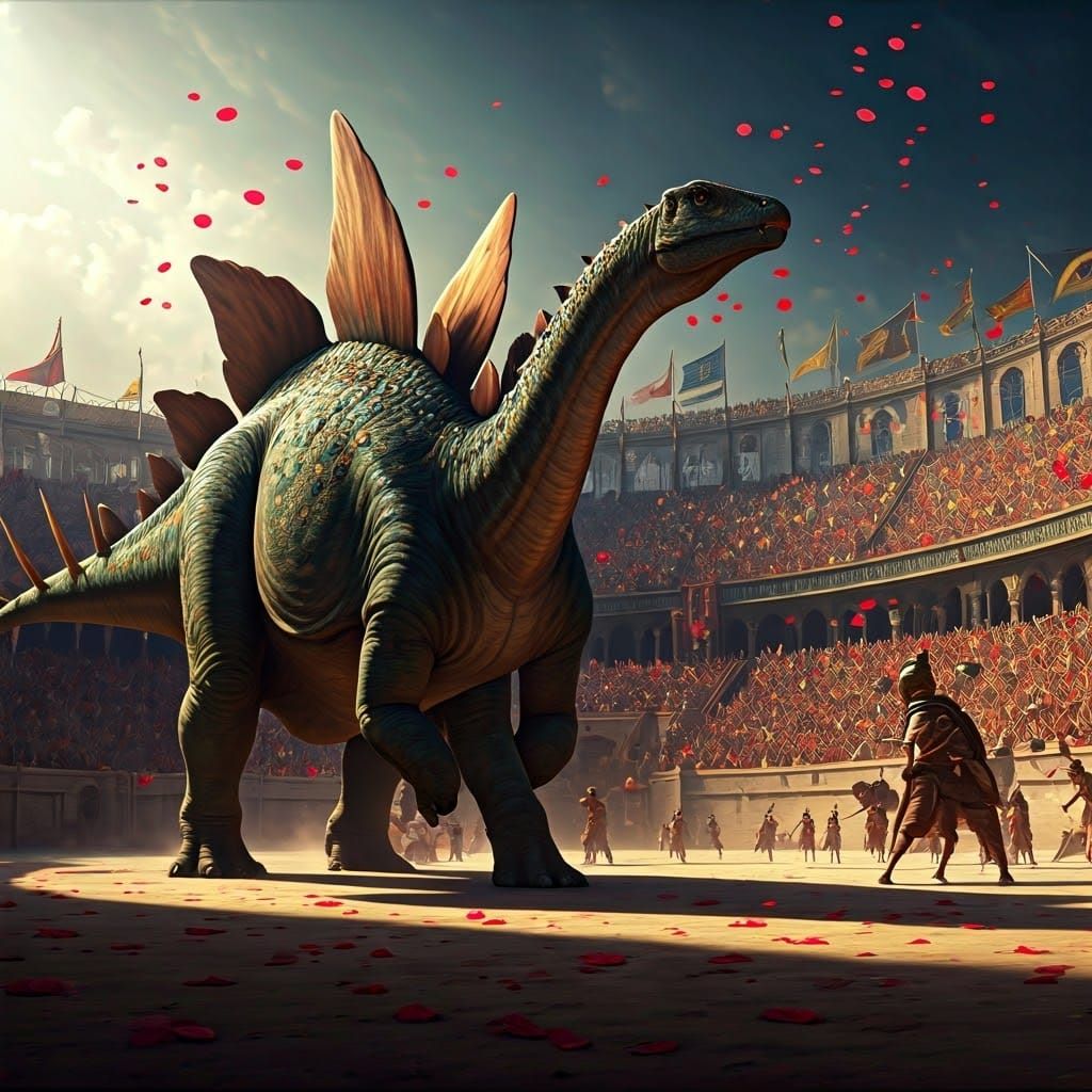 Stegosaurus and Allosaurus Gladiator Battle in Arena