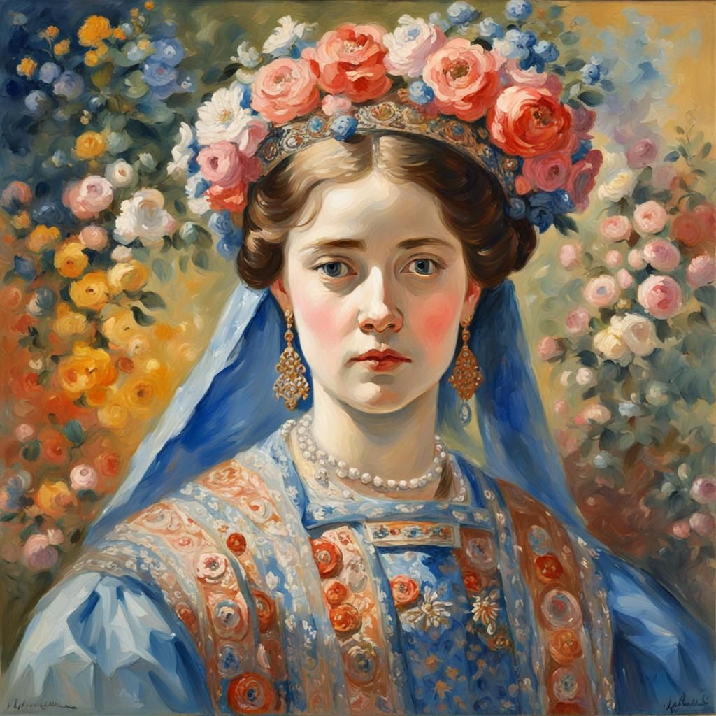 Russian Princess Portrait in Gouache Style