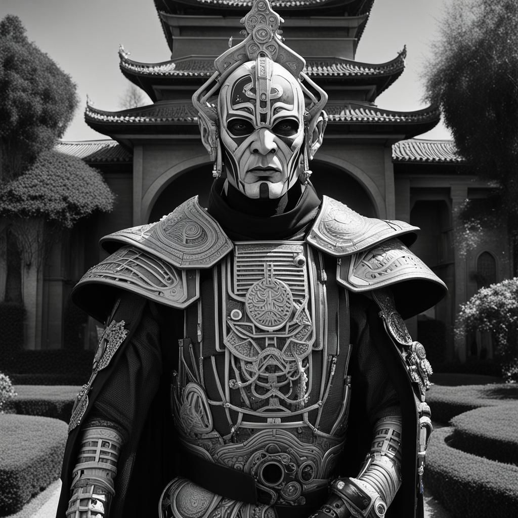 Cyborg Priest in Surreal Cyberpunk Monastery