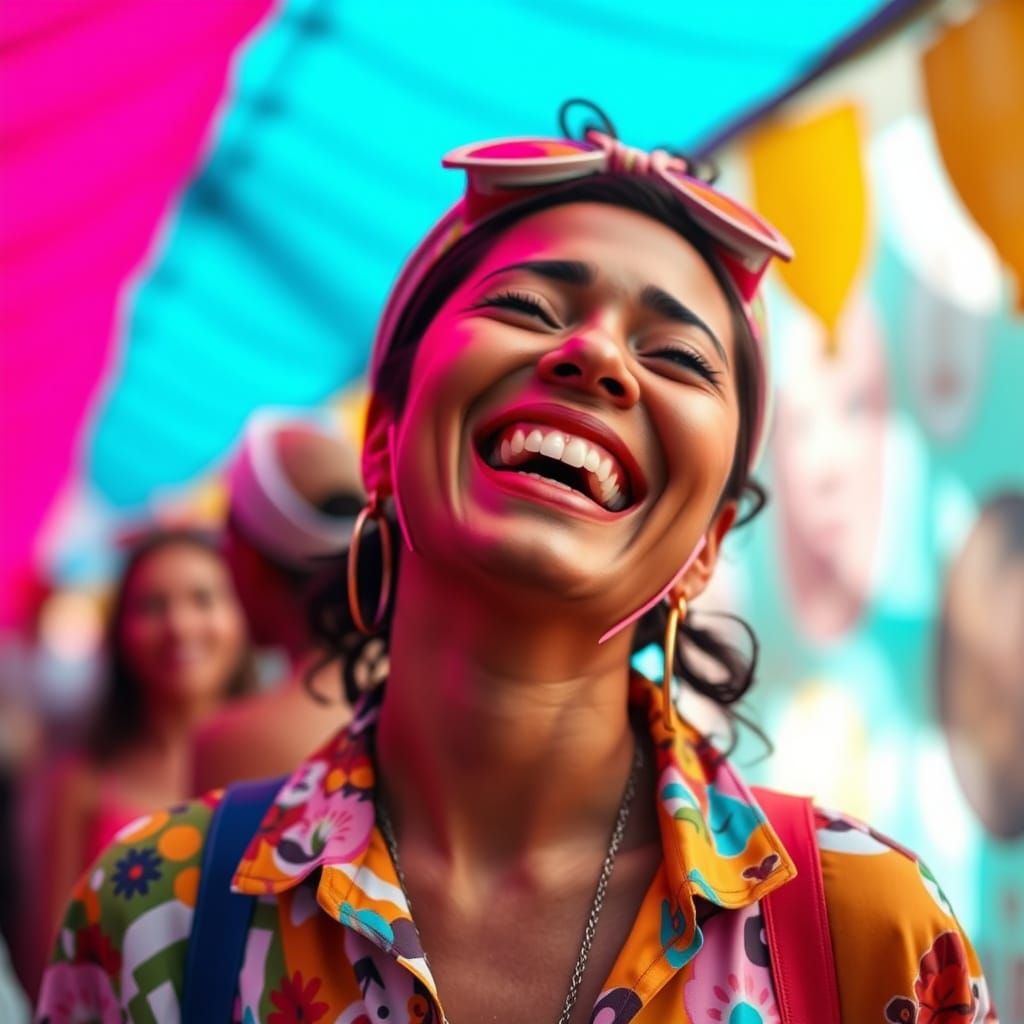 Laughing Woman in Surreal Pop Art Style