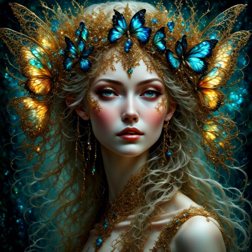 Beautiful Butterfly Portrait with Fantasy Ink Effects