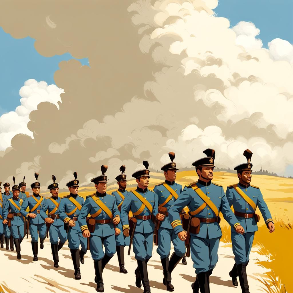 Soldiers Marching in Epic Landscape Painting