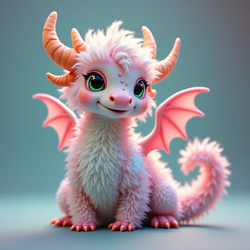 Fluffy Dragon with Iridescent Scales: A Digital Masterpiece