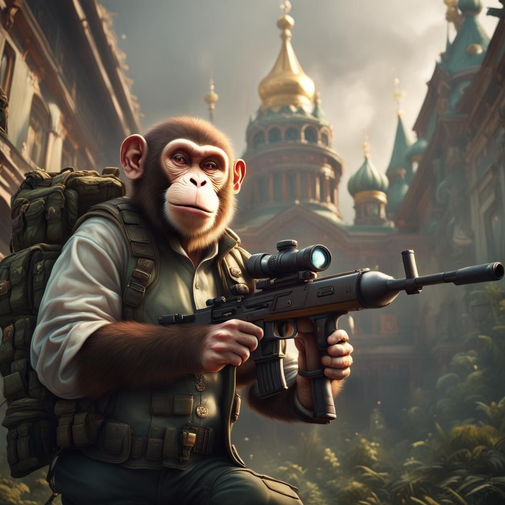 Putin and Monkey in Fantastical Art