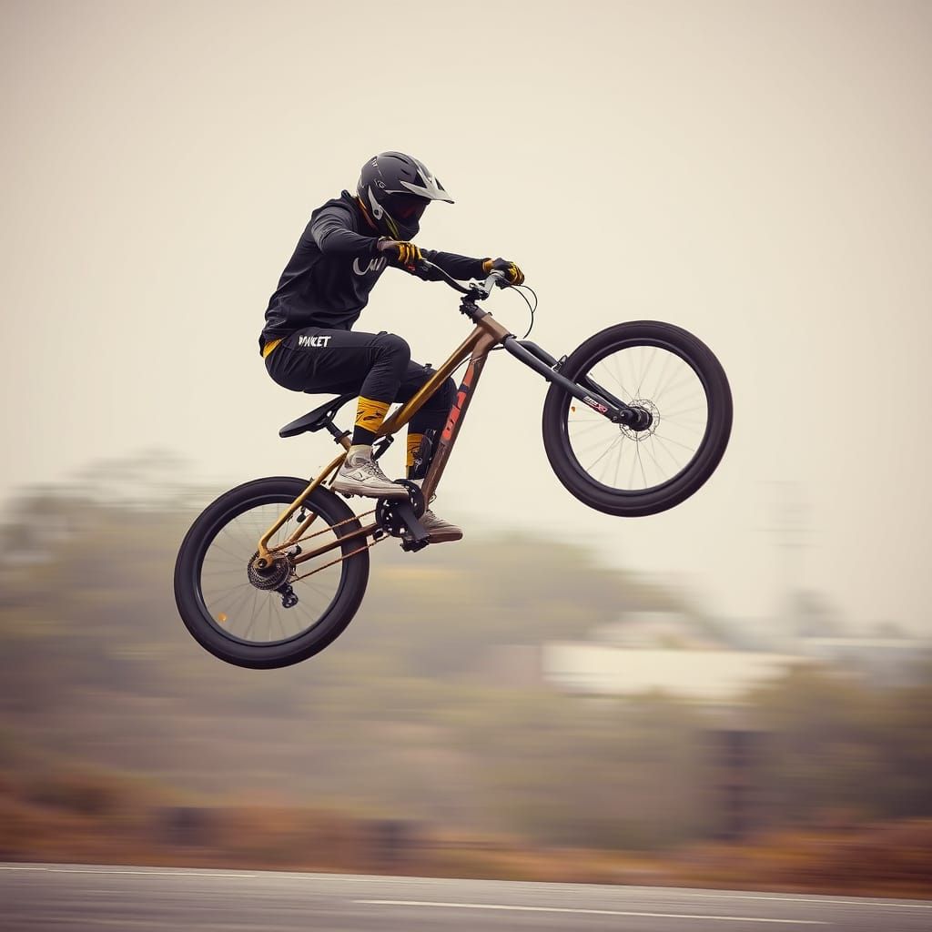 Cyclist Kickflip in Futuristic Urban Style