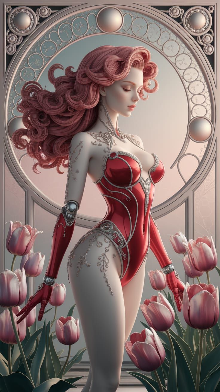 Ethereal Android in Art Nouveau Garden