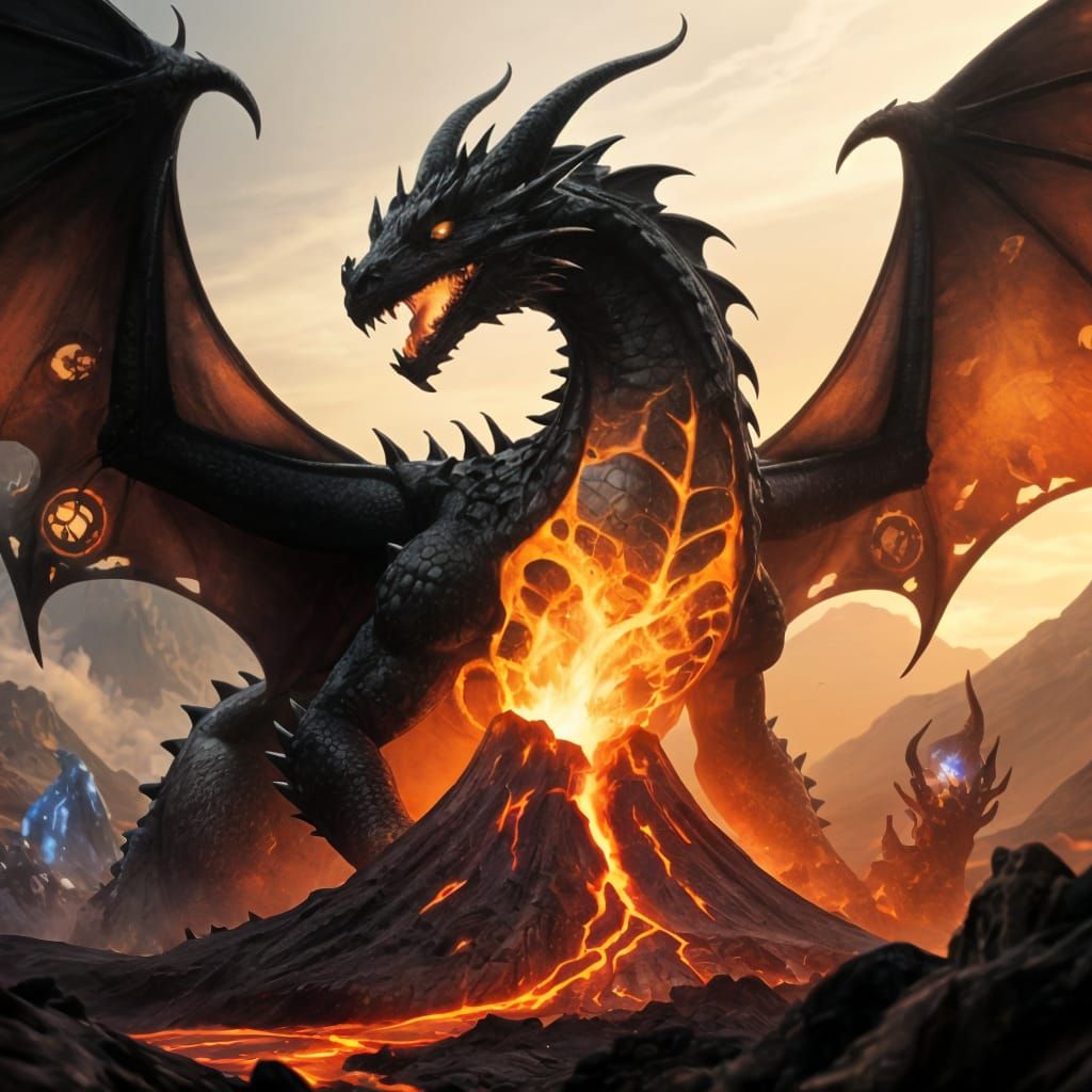 Fiery Dragon Double Exposure in Airbrush Style