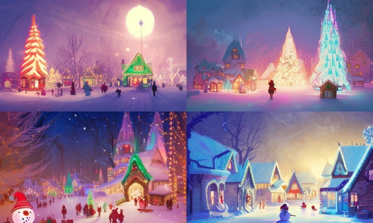 Whimsical Winter Candyland Village in Christmas Lights