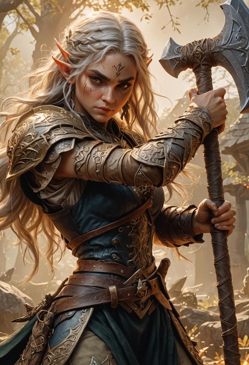 Elf Female Warrior with Axe in 8k