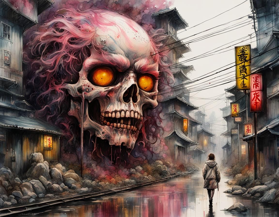 Macabre Body Horror Monster in Japanese Art Style