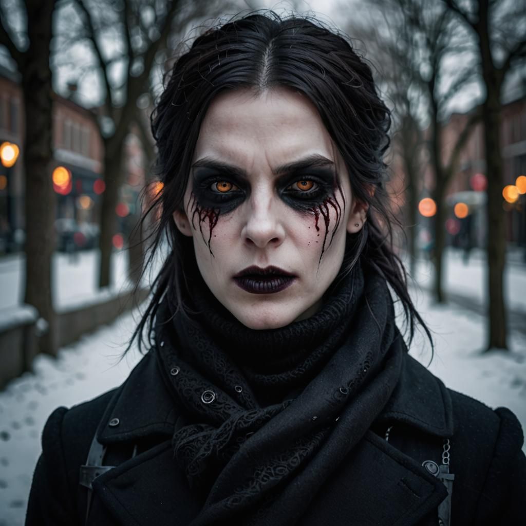 Eerie Undead Vampire Woman Portrait in Macabre Style