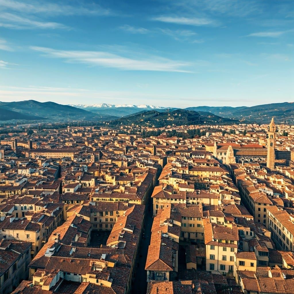 Italian Renaissance City in Winter: Aerial View
