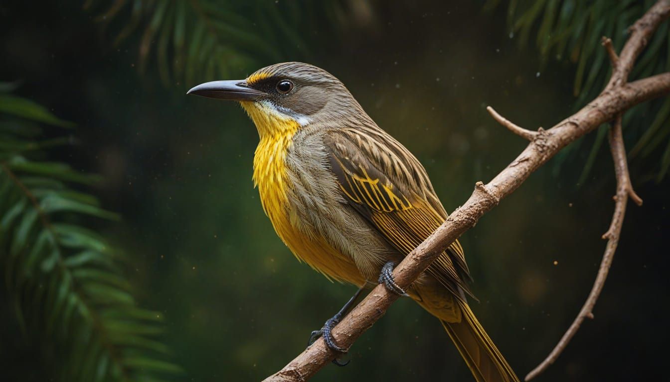 Hyperrealistic Yellow-Billed Honeyeater in Dramatic Splash A...