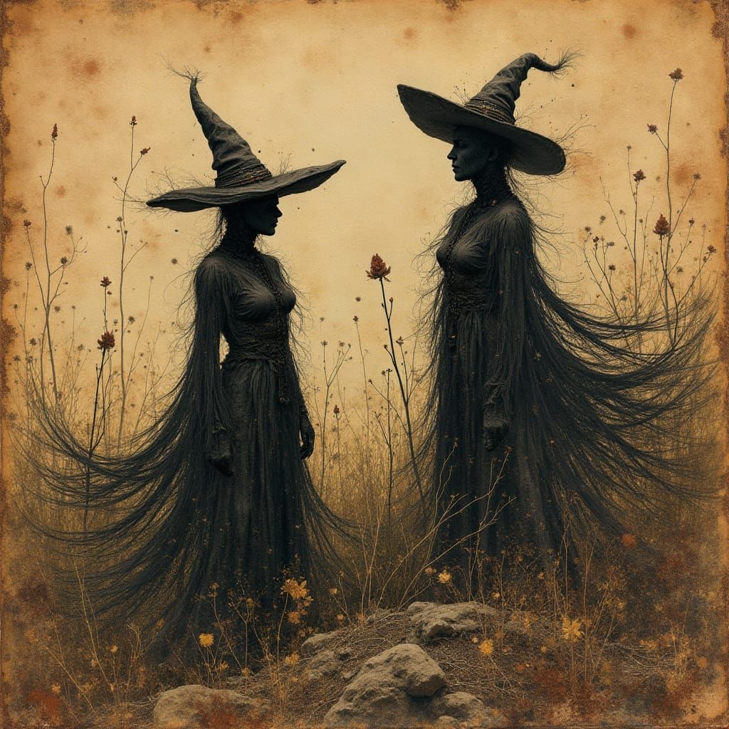 Topless Witches in Zentangle Copper Ruins