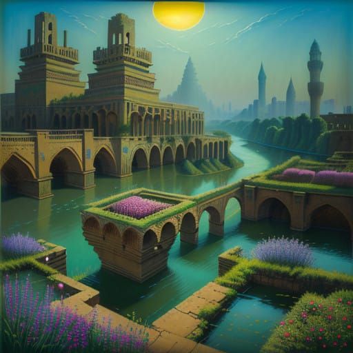 Babylonian Metropolis at Sunset