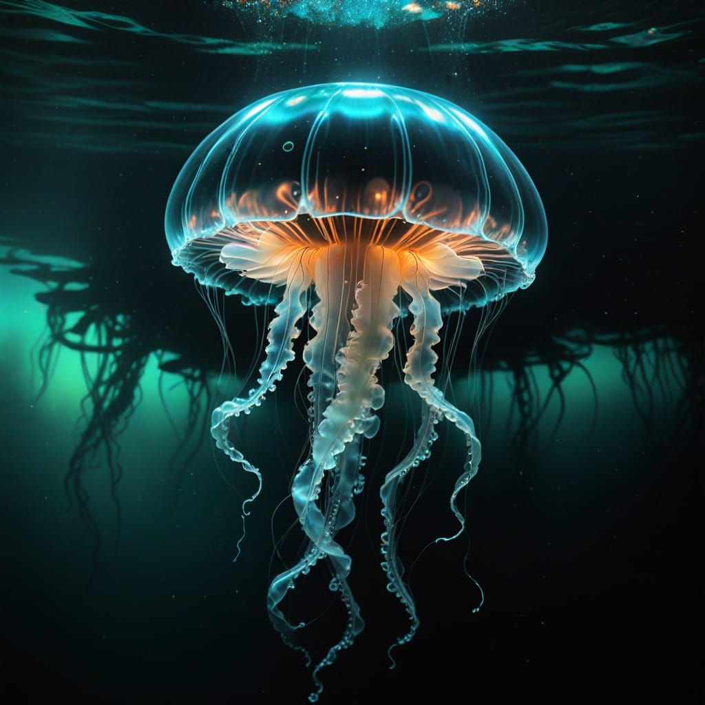 Bioluminescent Jellyfish in Biomechanical Surrealism