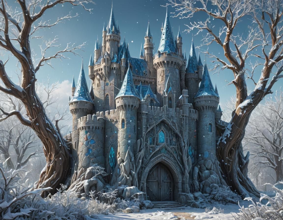 Enamelled Glass Castle in Winter Landscape: Concept Art