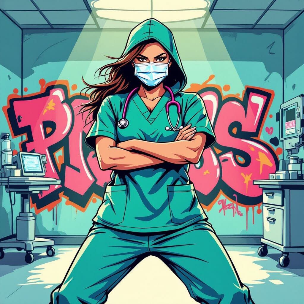 Confident Surgeon in Street Art Hospital