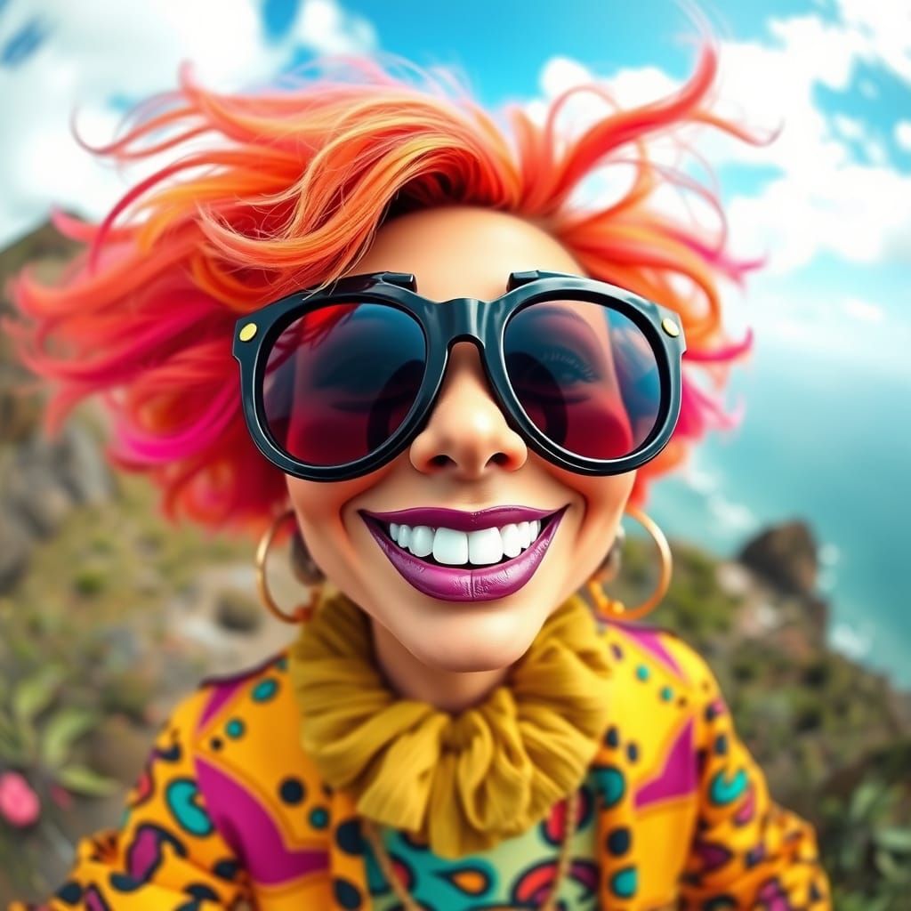 Vibrant Woman with Big Smile in Illustrative Style