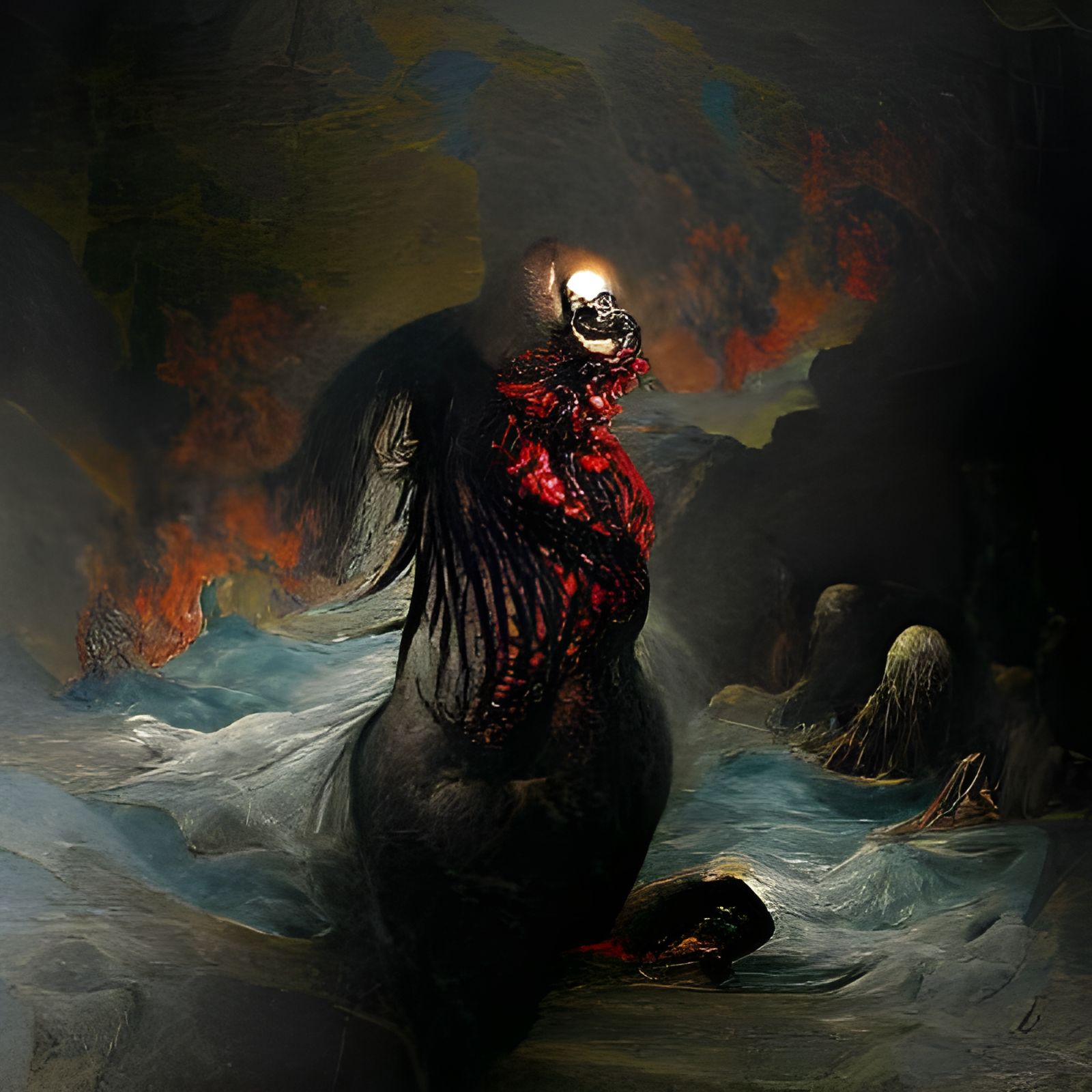 Infernal Horror Suicide Scene in Doré Rutkowski Style