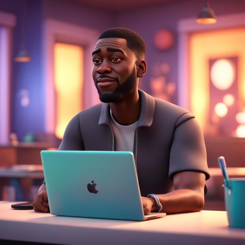 Black Man with Laptop: 3D Digital Art