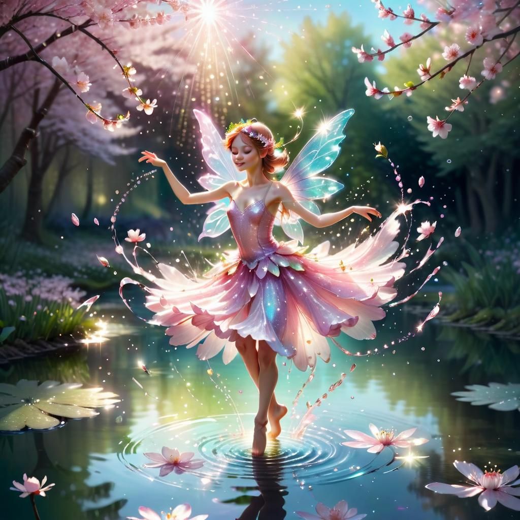 Glittering Fairy Dances on Enchanted Spring Pond