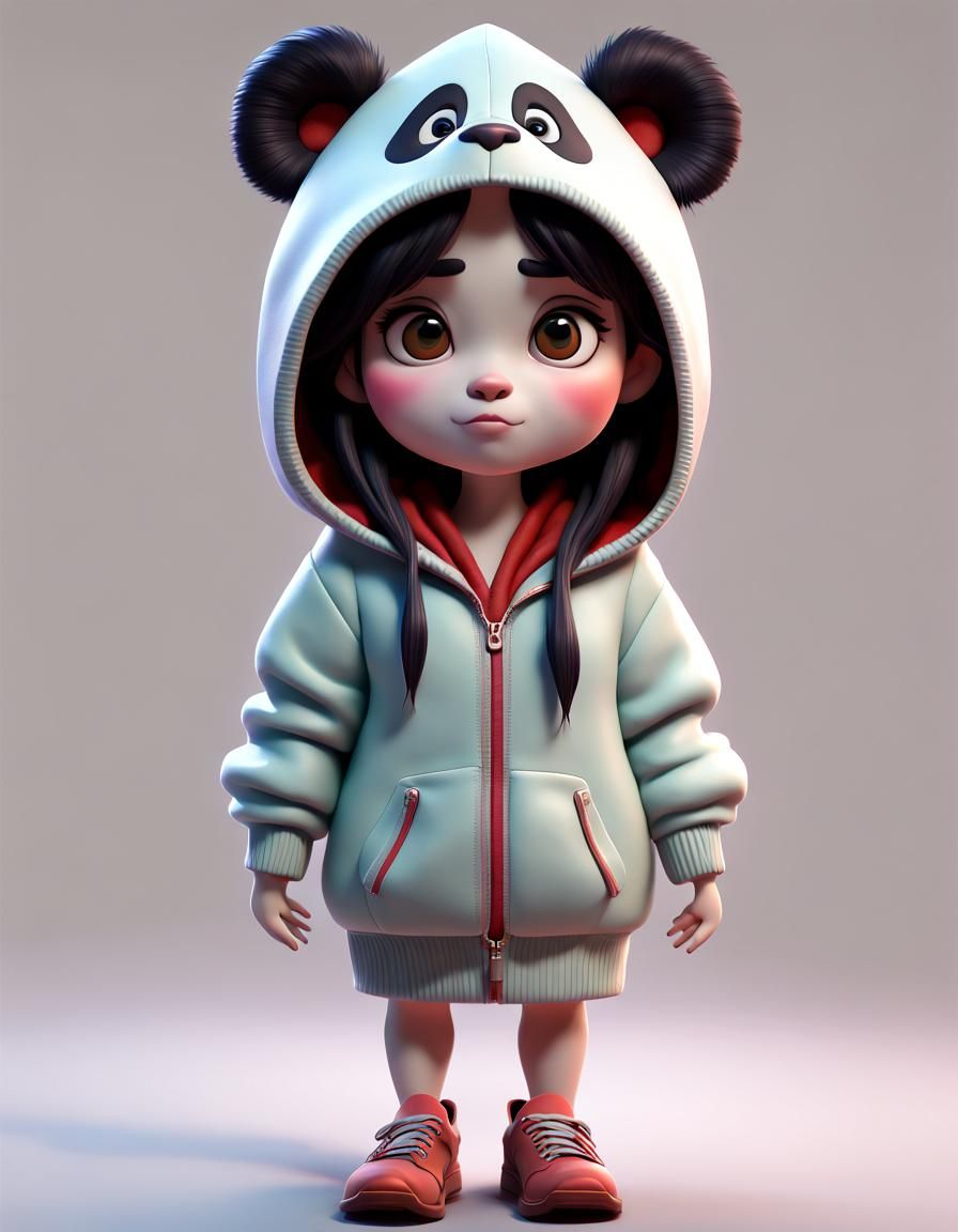 3D Clay Model of Girl in Panda Hoodie
