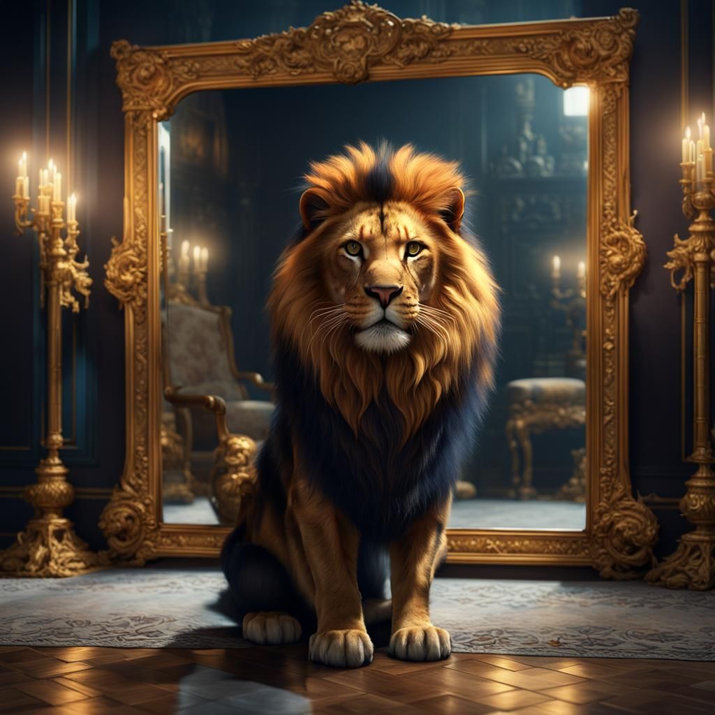 Cat and Lion: Mirror Image Fantasy Art