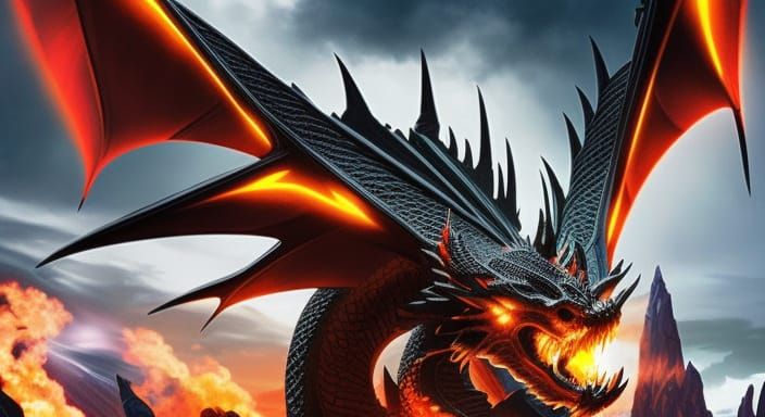 Galactic Black Dragon God in Cell-Shaded Style