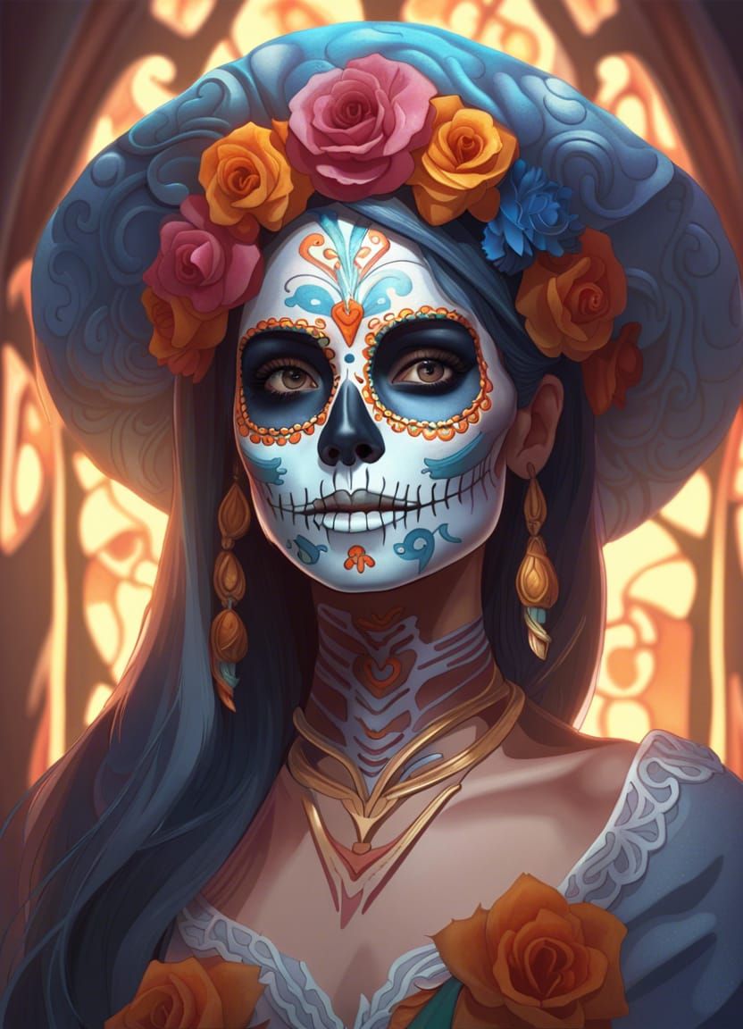 Day of the Dead Woman with Intricate Makeup