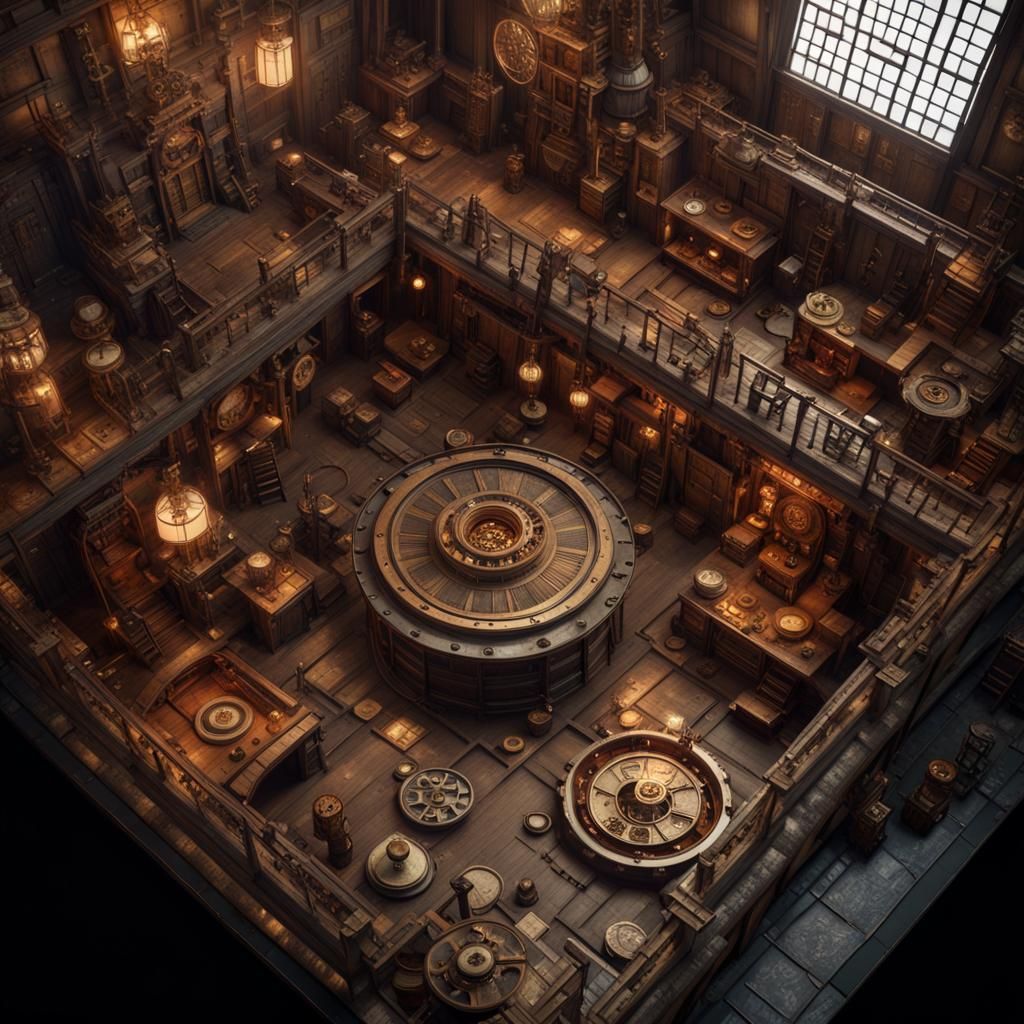 Steampunk Japanese Castle Interior Top View Map