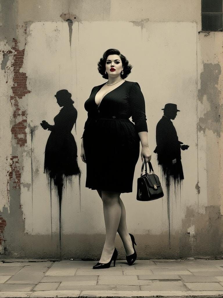 Surreal Pin-Up in Urban Landscape: Magritte and Banksy Fusio...