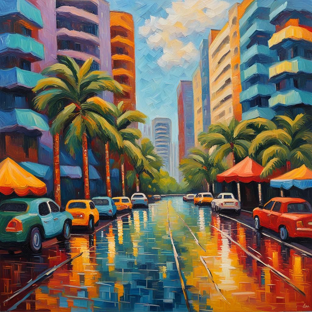 Miami in Expressionist Neo-Impressionism Style