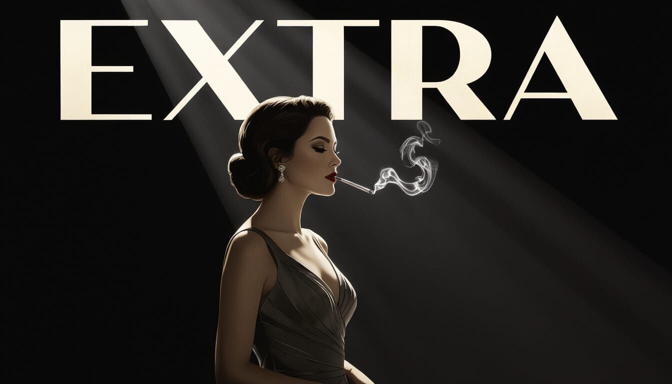 Woman Smoking in Light Beam with Dramatic Typography