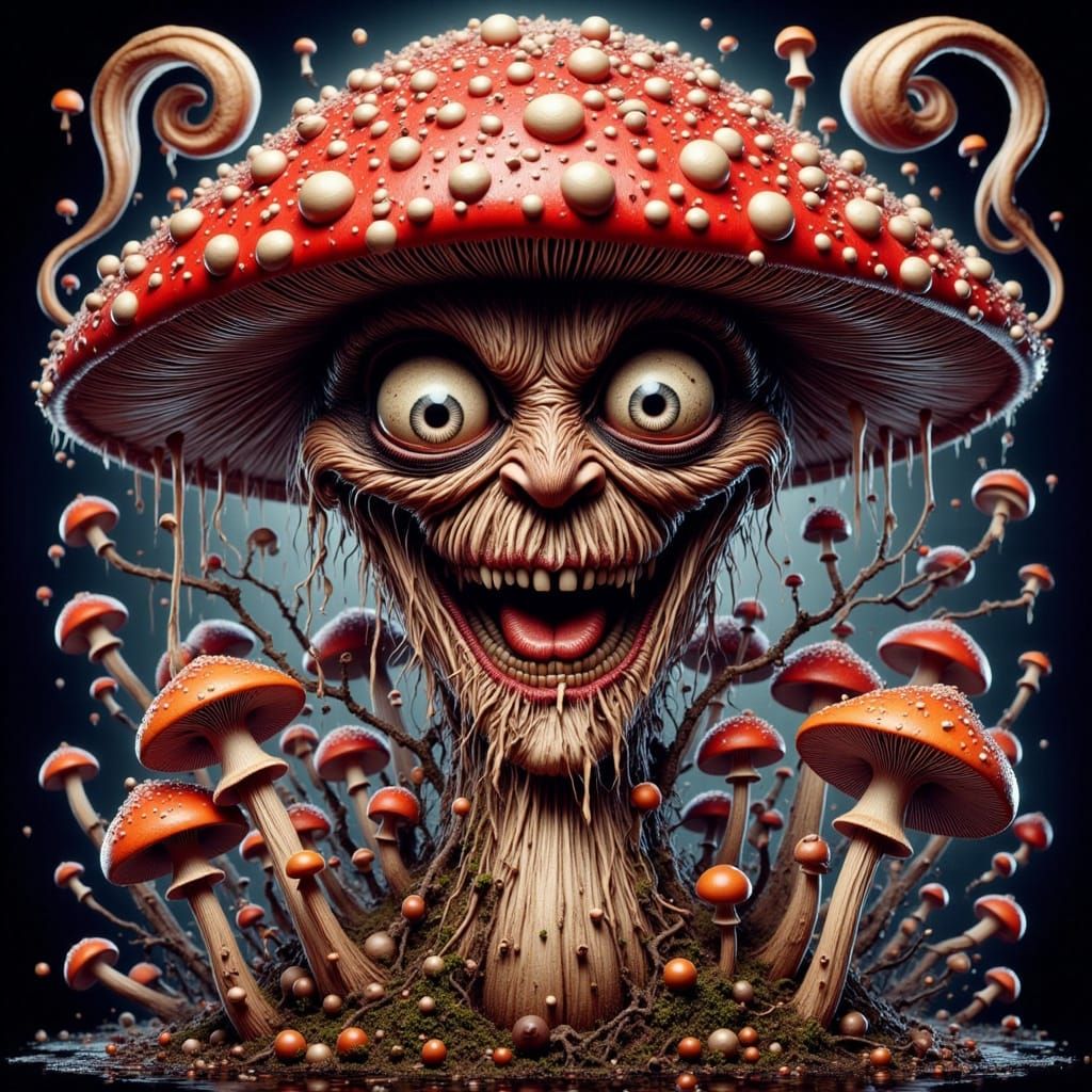 Surreal Art Nouveau Fungi in Cyberpunk Style